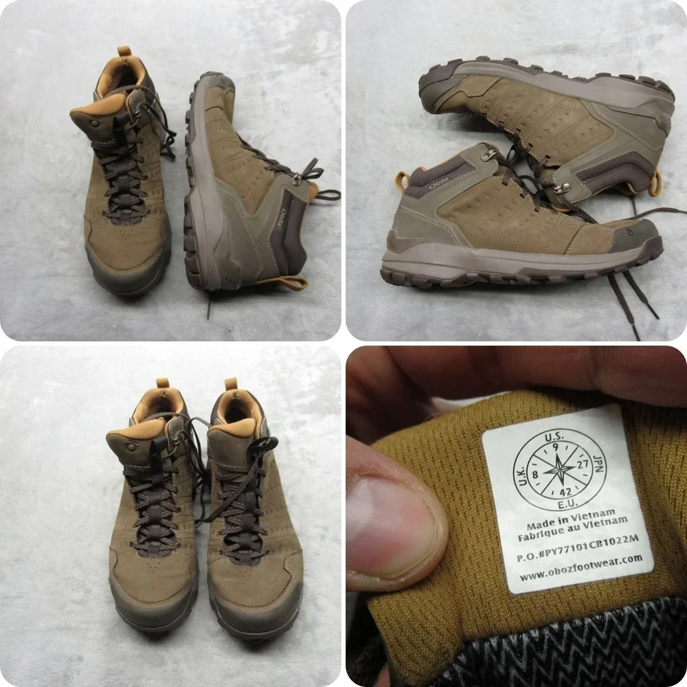 Oboz Hiking Boots Men 9 Green Lace-Up Sypes Mid Leather Waterproof Trail Outdoor